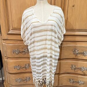 Calypso St. Barth Striped White and Gold Swim Cover Up